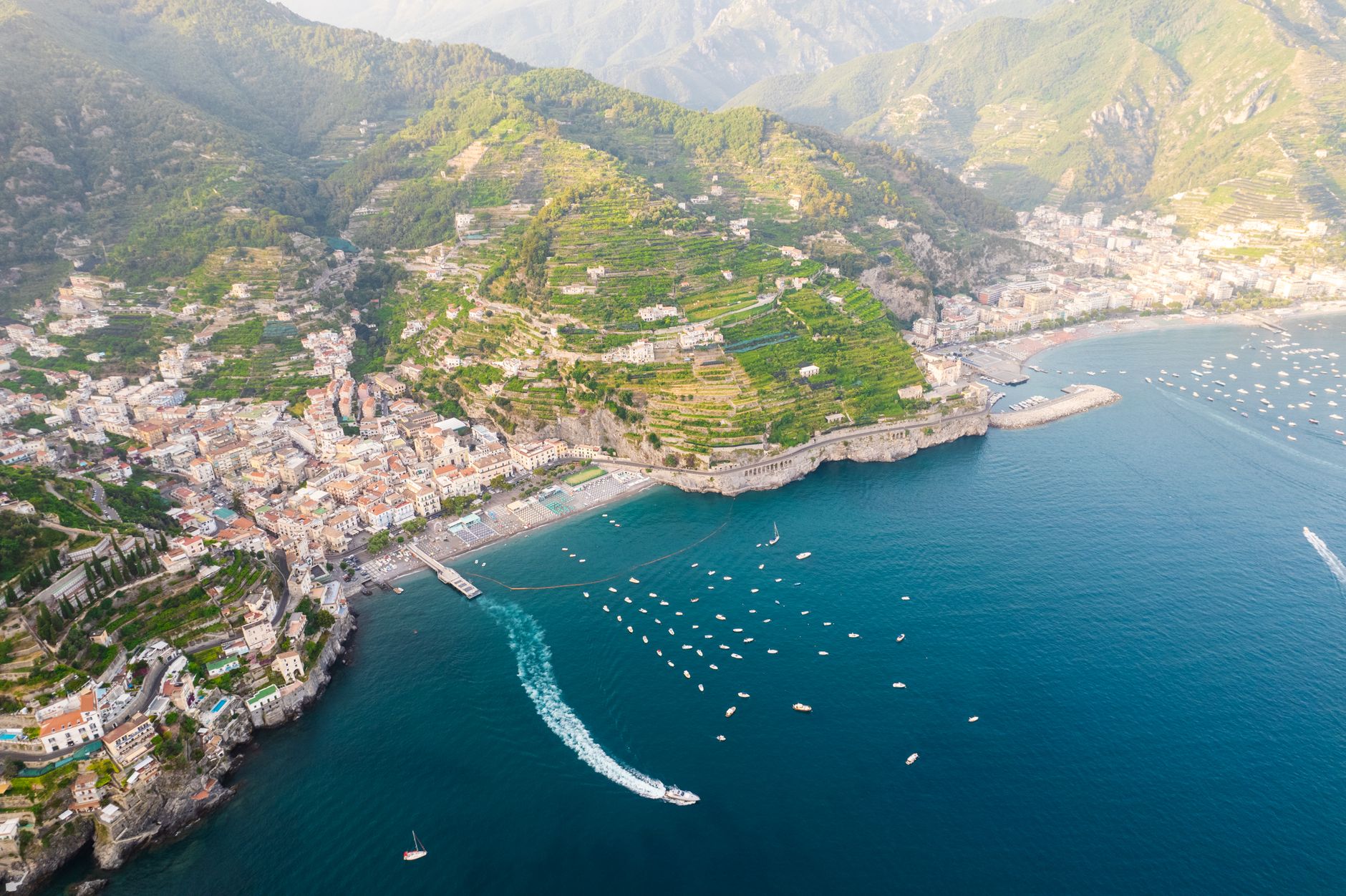 Amalfi coastline cliffside village overlooking Mediterranean waters